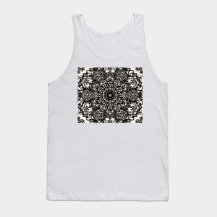 Black and Cream Mandala Tapestry Pattern Tank Top